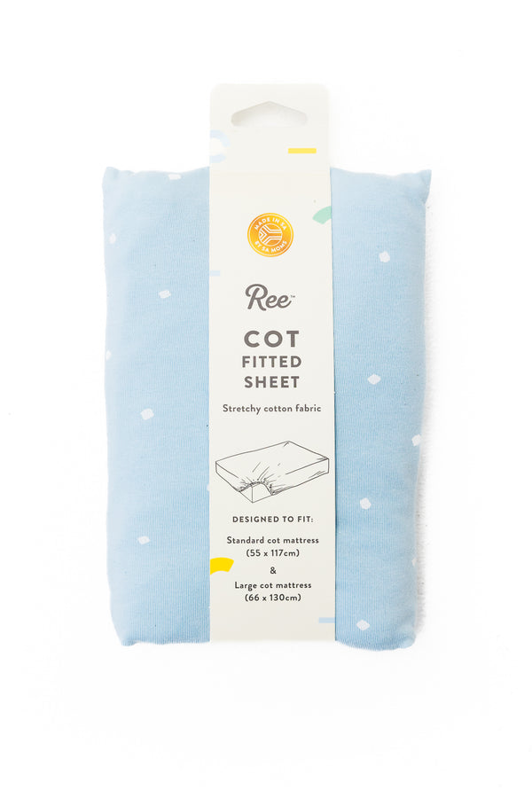 Fitted Cot Sheet | Blue dot & Diasy