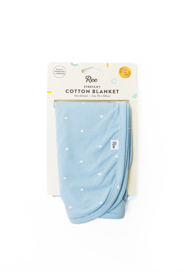 Cotton Stretch Baby Blanket| Blue dot