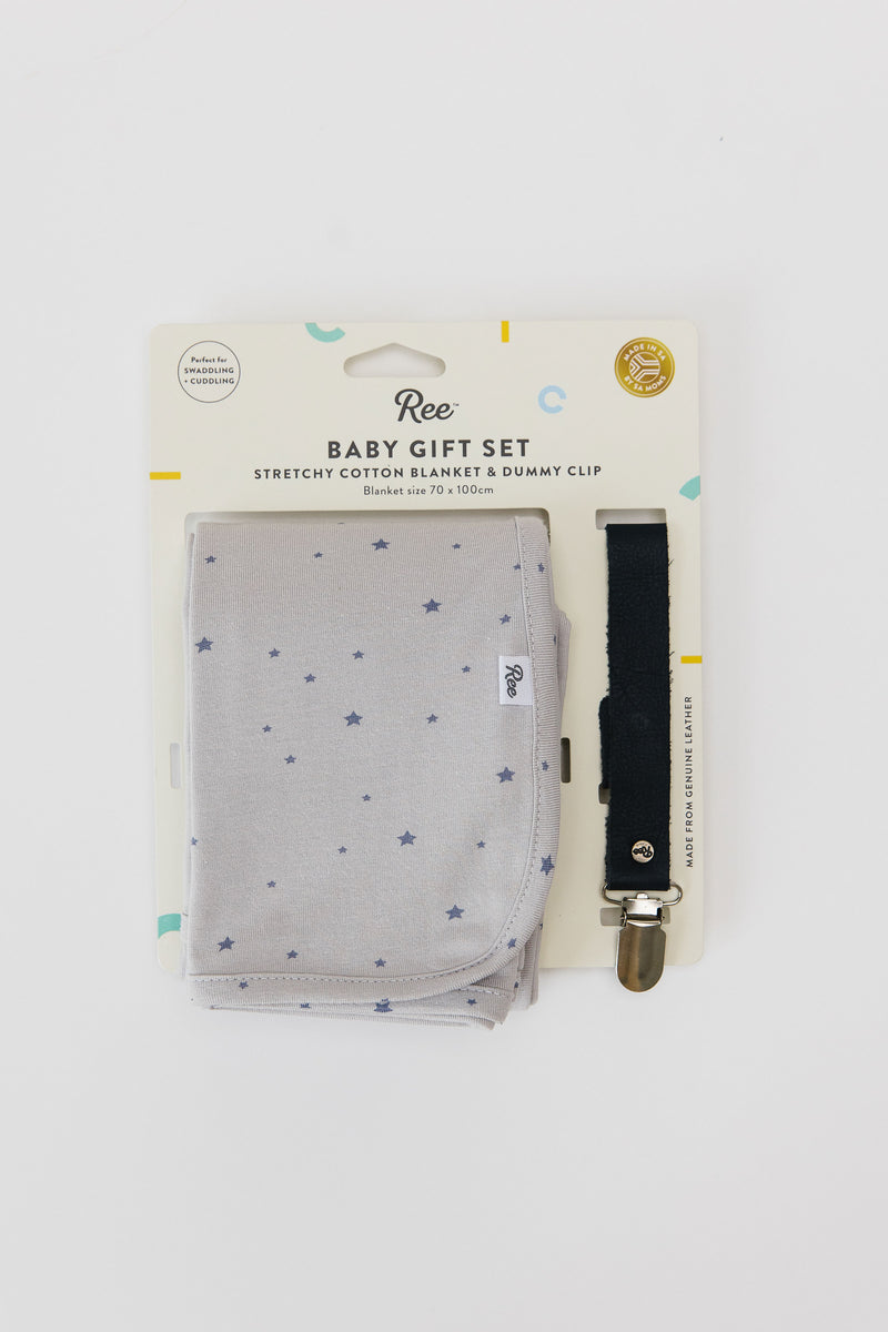 Baby Blanket and Dummy Clip Gift Set | Grey