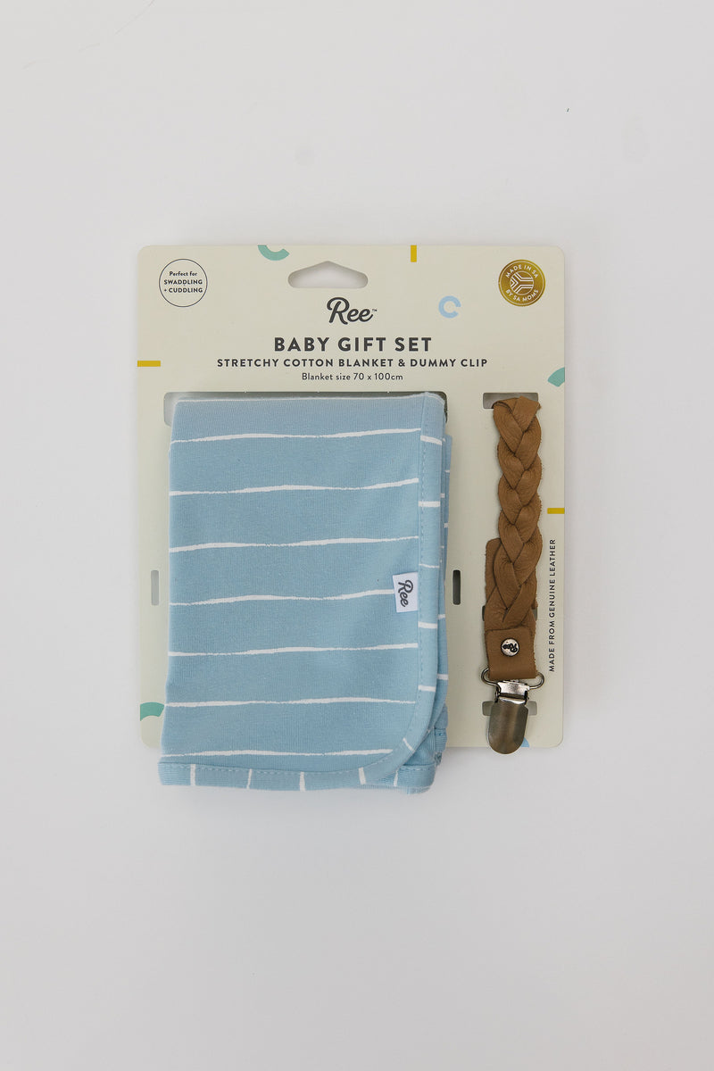 Baby Blanket and Dummy Clip Gift Set | Blue