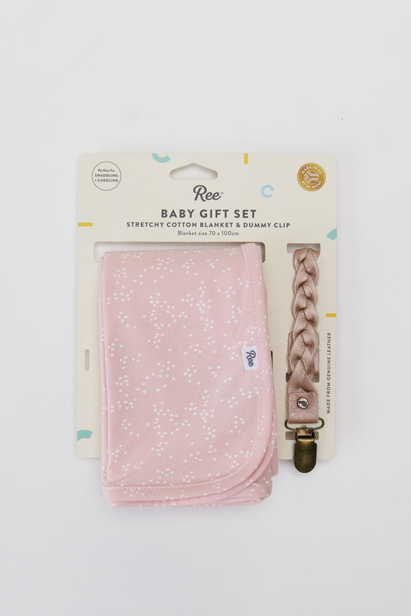 Baby Blanket and Dummy Clip Gift Set | Pink